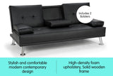 Sarantino Rochester Faux Leather Sofa Bed Lounge Couch Futon Furniture Suite - Black - Side View