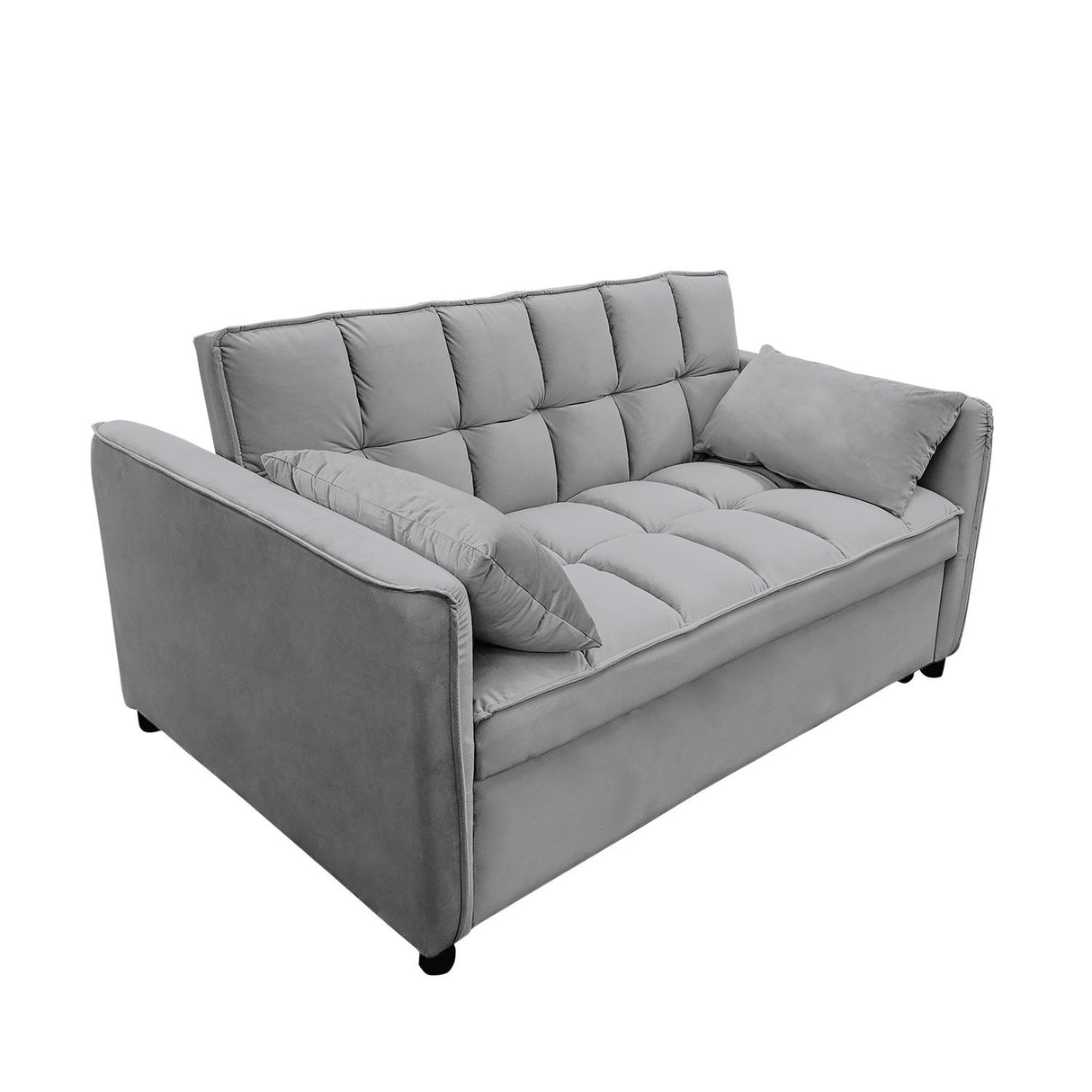 Sarantino Quincy 2-Seater Velvet Sofa Bed in Dark Grey with Wooden Frame and Tufted Design - Dark Grey