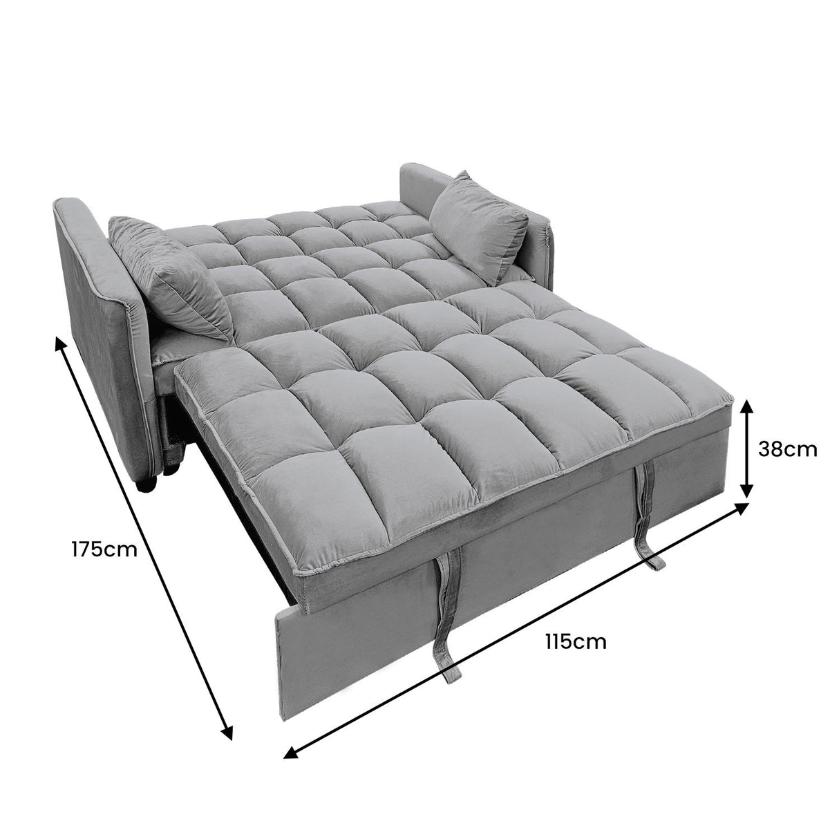 Sarantino Quincy 2-Seater Velvet Sofa Bed in Dark Grey with Wooden Frame and Tufted Design - Dark Grey