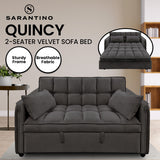 Sarantino Quincy 2-Seater Velvet Sofa Bed in Dark Grey with Wooden Frame and Tufted Design - Dark Grey - Front View