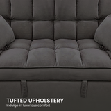 Sarantino Quincy 2-Seater Velvet Sofa Bed in Dark Grey with Wooden Frame and Tufted Design - Dark Grey - Extra Image