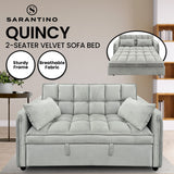Sarantino Quincy 2-Seater Velvet Sofa Bed in Light Grey with Wooden Frame and Tufted Design - Front View