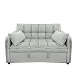 Sarantino Quincy 2-Seater Velvet Sofa Bed in Light Grey with Wooden Frame and Tufted Design - Side View