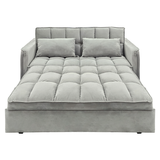 Sarantino Quincy 2-Seater Velvet Sofa Bed in Light Grey with Wooden Frame and Tufted Design - Rear View