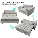 Sarantino Quincy 2-Seater Velvet Sofa Bed in Light Grey with Wooden Frame and Tufted Design - Low Angle