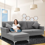 Sarantino Linen Corner Sofa Couch Lounge L-shape W/right Chaise Seat Dark Grey - Front View