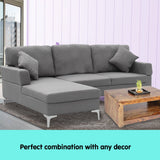 Sarantino Linen Corner Sofa Couch Lounge L-shape W/right Chaise Seat Dark Grey - Rear View