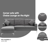 Sarantino Linen Corner Sofa Couch Lounge L-shape W/right Chaise Seat Dark Grey - Low Angle