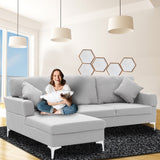Sarantino Linen Corner Sofa Couch Lounge L-shape W/right Chaise Seat Light Grey - Front View