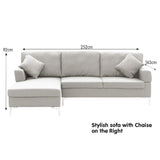 Sarantino Linen Corner Sofa Couch Lounge L-shape W/right Chaise Seat Light Grey - Side View