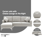 Sarantino Linen Corner Sofa Couch Lounge L-shape W/right Chaise Seat Light Grey - Close-Up Angle