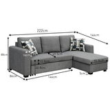 Sarantino Fontana Pullout Sofa Bed with Storage Chaise Lounge - Grey - Side View