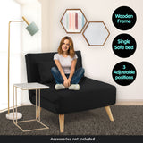 Sarantino Adjustable Chair Single Sofa Bed Faux Velvet - Black - Front View