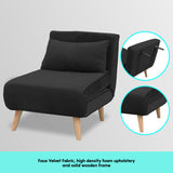 Sarantino Adjustable Chair Single Sofa Bed Faux Velvet - Black - Side View