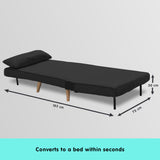 Sarantino Adjustable Chair Single Sofa Bed Faux Velvet - Black - Low Angle