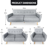 Sarantino 6-Seater Linen Sofa Set Couch Futon - Light Grey - Extra Image
