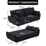 Sarantino 3 Seater Modular Linen Fabric Sofa Bed Couch Futon Suite - Black - Front View