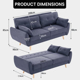 Sarantino 3 Seater Modular Linen Fabric Sofa Bed Couch Futon Suite - Dark Grey - Front View