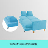 Sarantino 3 Seater Faux Velvet Wooden Sofa Bed Couch Furniture - Blue - Front View