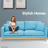 Sarantino 3 Seater Faux Velvet Wooden Sofa Bed Couch Furniture - Blue - Side View