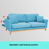 Sarantino 3 Seater Faux Velvet Wooden Sofa Bed Couch Furniture - Blue - Top-Down View