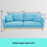 Sarantino 3 Seater Faux Velvet Wooden Sofa Bed Couch Furniture - Blue - Close-Up Angle
