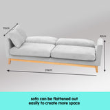 Sarantino 3 Seater Faux Velvet Sofa Bed Couch Furniture Light Grey - Front View
