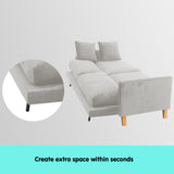 Sarantino 3 Seater Faux Velvet Sofa Bed Couch Furniture Light Grey - Side View