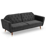 Sarantino Faux Velvet Tufted Sofa Bed Couch Futon - Black - Front View