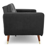 Sarantino Faux Velvet Tufted Sofa Bed Couch Futon - Black - Side View