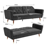 Sarantino Faux Velvet Tufted Sofa Bed Couch Futon - Black - Close-Up Angle