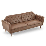 Sarantino Faux Velvet Tufted Sofa Bed Couch Futon - Brown - Front View