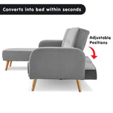 Sarantino 3-Seater Corner Sofa Bed with Chaise Lounge - Light Grey - Side View