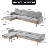 Sarantino 3-Seater Corner Sofa Bed with Chaise Lounge - Light Grey - Extra Image