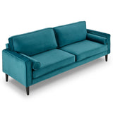 Sarantino Faux Velvet Sofa Bed Couch Furniture Lounge Suite Seat Blue - Front View