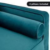 Sarantino Faux Velvet Sofa Bed Couch Furniture Lounge Suite Seat Blue - Close-Up Angle