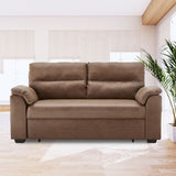 Sarantino Distressed Fabric Sofa Bed Couch Lounge - Brown - Front View