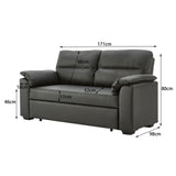 Sarantino Faux Leather Sofa Bed Couch Lounge - Black - Top-Down View