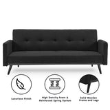 Sarantino Tufted Faux Linen 3-Seater Sofa Bed with Armrests - Black - Front View