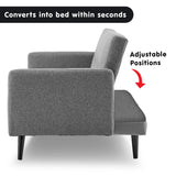 Sarantino Tufted Faux Linen 3-Seater Sofa Bed with Armrests - Light Grey - Side View