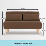Sarantino 2-Seater Adjustable Sofa Bed Lounge Faux Linen - Brown - Close-Up Angle