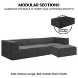 Sarantino Novi 3-Seater Modular Sofa with Ottoman in Black Non-Slip Bottom Lounge - Rear View