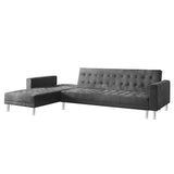 Sarantino Faux Velvet Corner Wooden Sofa Bed Couch with Chaise - Grey - Front View