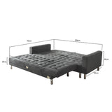 Sarantino Faux Velvet Corner Wooden Sofa Bed Couch with Chaise - Grey - Side View