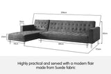 Sarantino Faux Velvet Corner Wooden Sofa Bed Couch with Chaise - Grey - Top-Down View