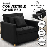 Sarantino Suri 3-in-1 Convertible Lounge Chair Bed - Black - Front View