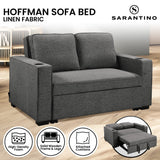 Sarantino Hoffman Linen Dark Grey Convertible Sofa Bed Couch Lounge With Cushions Cupholders Scandinavian-style Wooden Frame And Legs - Front View