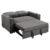 Sarantino Hoffman Linen Dark Grey Convertible Sofa Bed Couch Lounge With Cushions Cupholders Scandinavian-style Wooden Frame And Legs - Rear View