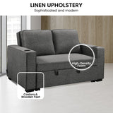 Sarantino Hoffman Linen Dark Grey Convertible Sofa Bed Couch Lounge With Cushions Cupholders Scandinavian-style Wooden Frame And Legs - Low Angle