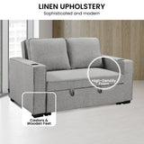 Sarantino Hoffman Linen Sofa Bed Chair With Cushions &cup Holders Light Grey - Close-Up Angle